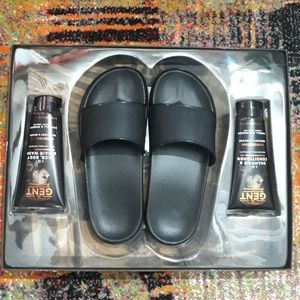 GENT SET: MENS BLACK SLIDES SIZE 43-46 (10,12).